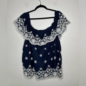 Maurice's 2x Navy Blue Embroidered Women's Top